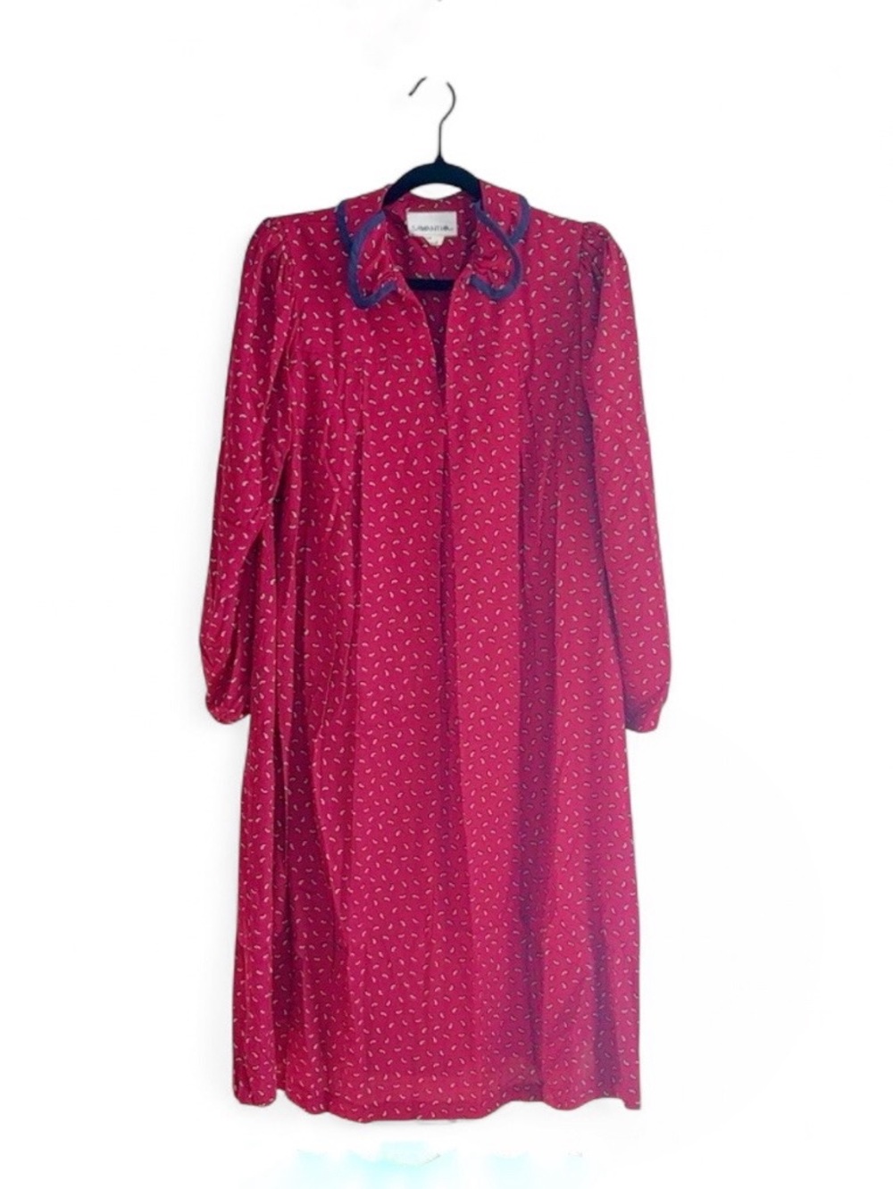 Samantha Vintage Wine Red Blue Paisley Midi Dress Women’s Size Small